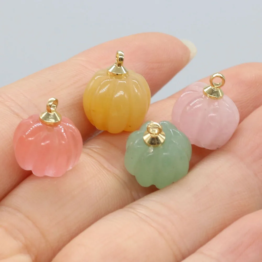 

Jade Rose Quartz Aventurine Stone Natural Gem Carved Mini Pumpkin Pendant Jewelry Making DIY Necklace Accessories Gift Decor 1PC