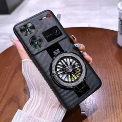 Luxury Gyroscope Bracket Magnetic Holder Shockproof Case with Plexiglass and PU Sheepskin Leather for ZTE nubia Z60 Ultra (Carbon Fiber Pattern)