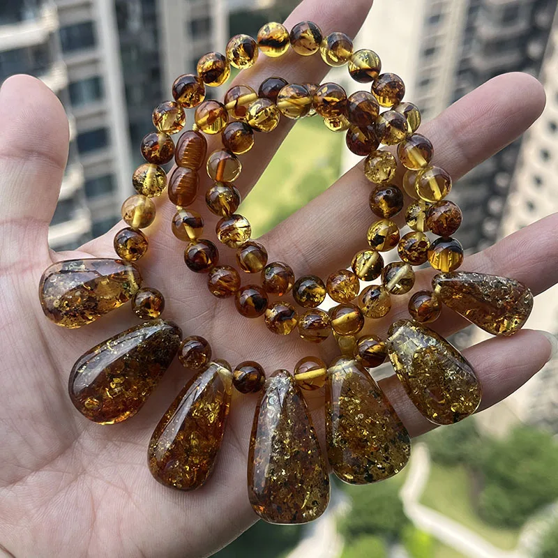 S49b2af35addb46feb3b32a87212964c7D New Natural Amber Necklace for Women Gift Europe Baltic Floral Beads Gorgeous 100% Original Real Designer Jewelry Mallzona