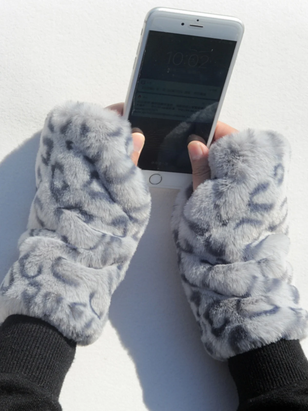 Half Finger Gloves Adult Style Solid Color Thick Warm Imitation Fur Rabbit Fur Student Autumn and Winter Cute Plush Long Sleeve