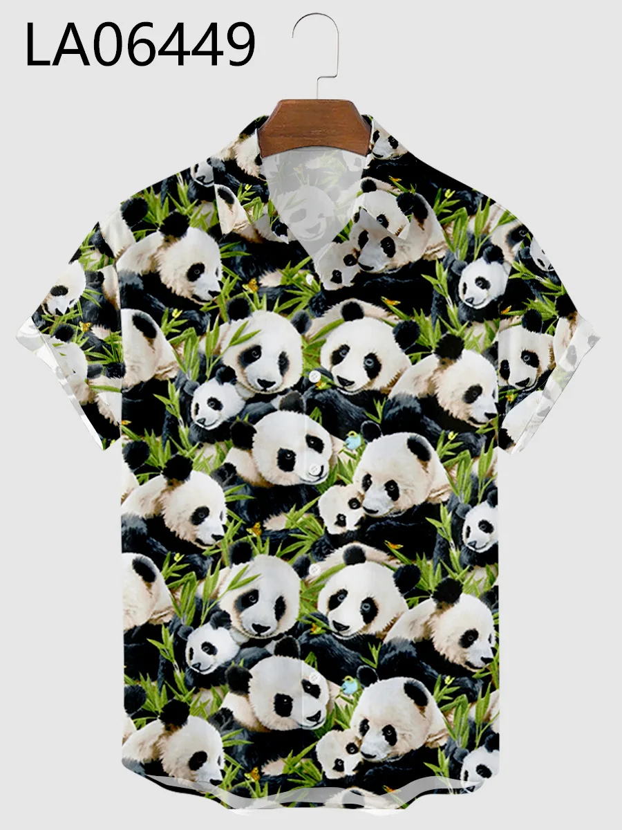 2021 Men's Shirts Creative Panda Printed Short Sleeve Shirt Men Street Summer Hawaii Beach Retro Shirts Harujuku Shirts for Men 5