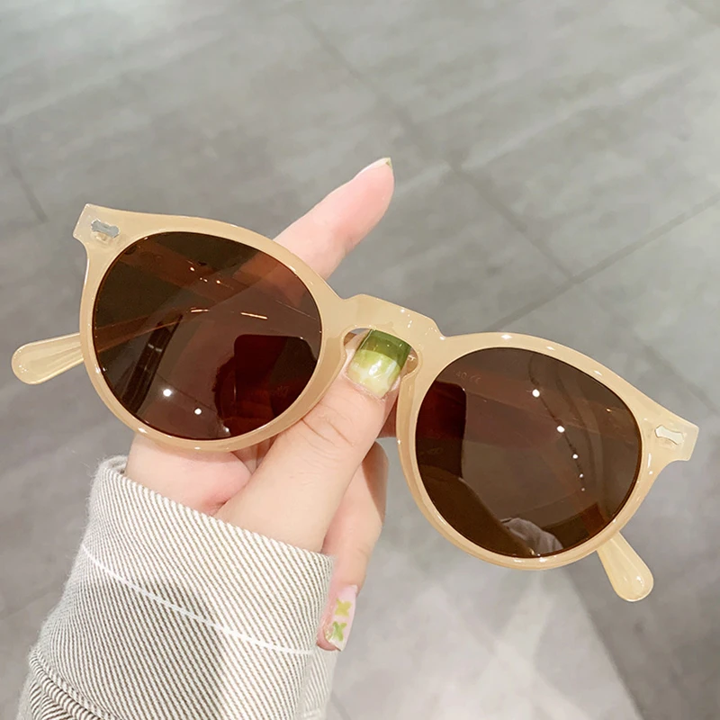 SO&EI Retro Round Polarized Sunglasses Women Fashion Rivets Decoration Shades UV400 Men Punk Dark Green Sun Glasses