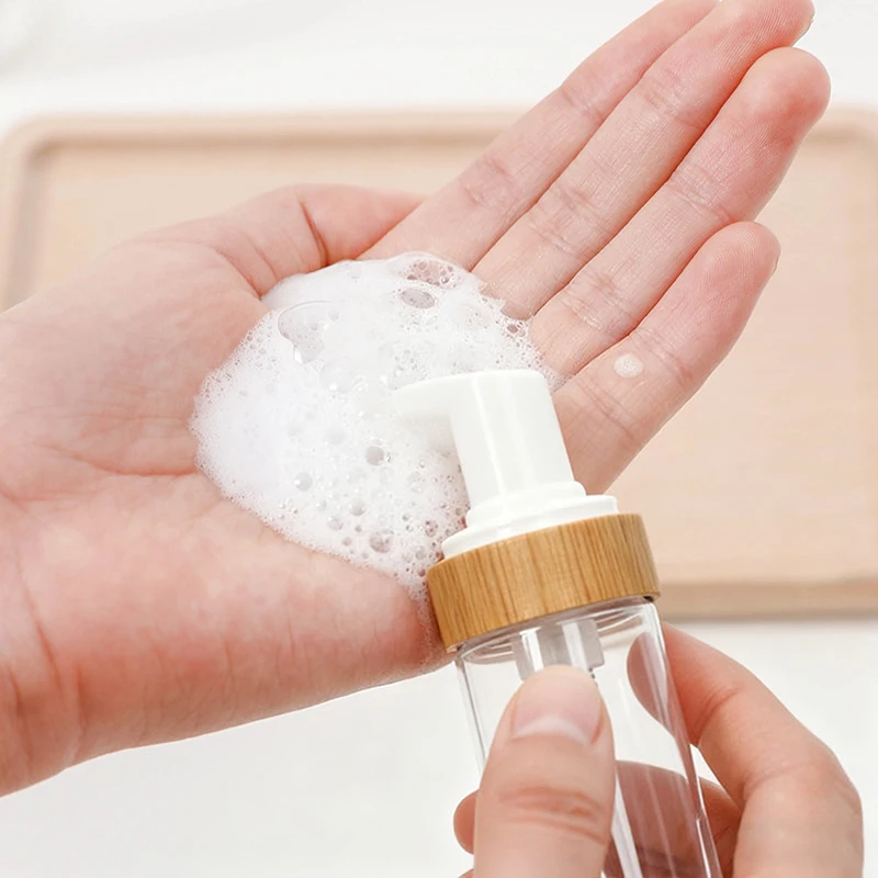150ml Refillable Bamboo Foam Pump Bottle - Travel Size Empty Dispenser For Face Cleaner Shampoo Hand Sanitizer Cosmetic Soap