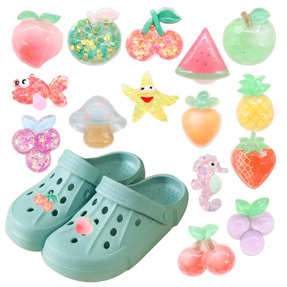 

Hot Sale 1pcs Shoe Charms Apple Peach Carrot Starfish Resin Accessories Garden Shoes Buckle Decorations Fit Kids X-mas Gift