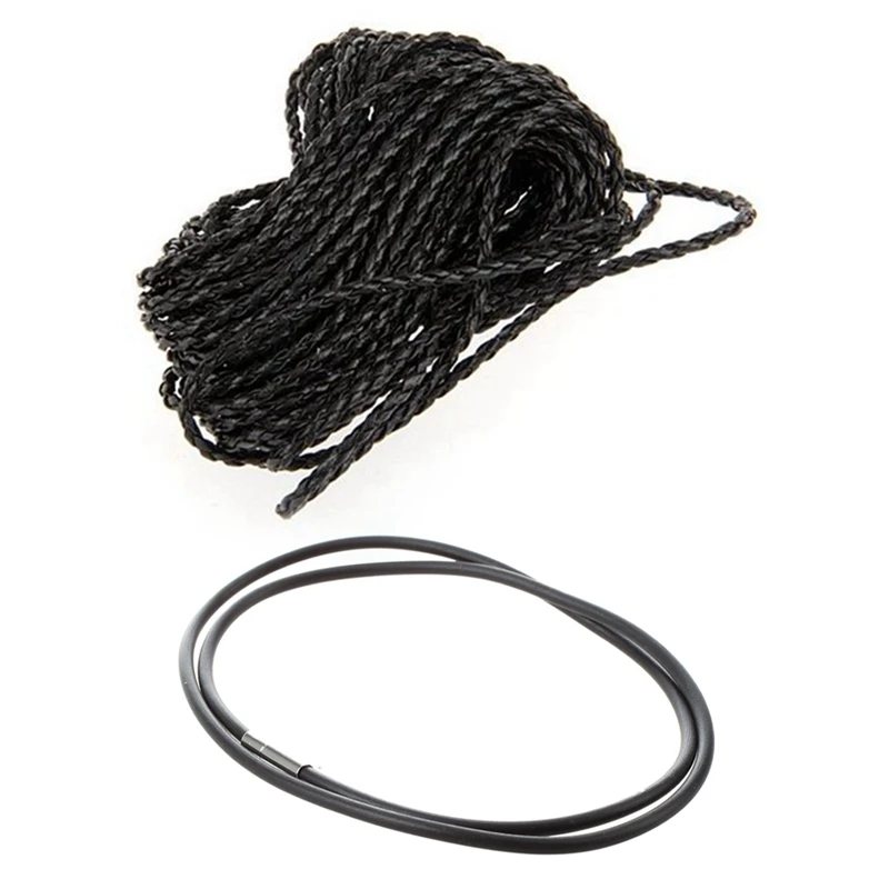 블랙 브레이드 가죽 목걸이 코드, DIY 스트링, 블랙 고무 코드, 3mm 핫, 9M, 24 인치