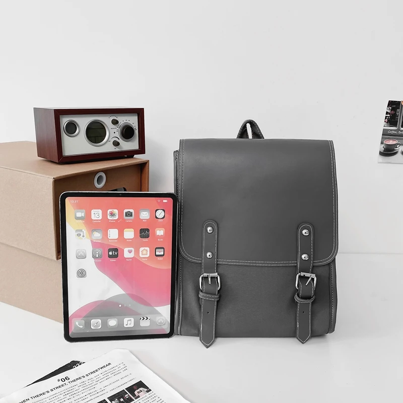 WR PU Schoolbag Female College Student Simple Fashion Retro Soft Leather Backpack New Ins Japanese Large Capacity Backpack