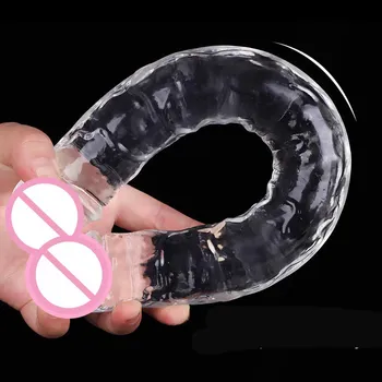 Double Ended Realistic Flexible Clear Jelly Dildos,Double Sided Lesbian Anal Play G-spot Stimulator Sex Toy for Women Men Couple 4