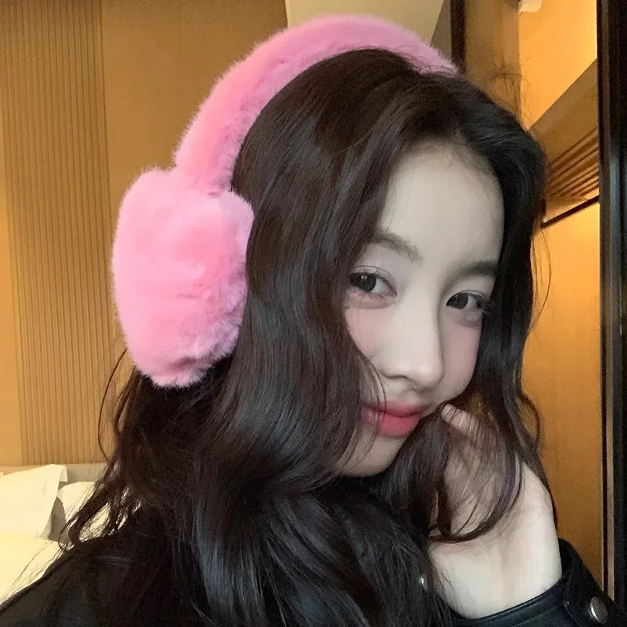 Y2k Korea Women Kawaii Pink Love Heart Earmuffs Winter Warm Thickened Japanese JK Ear Protection Cycling Earbags Accessories