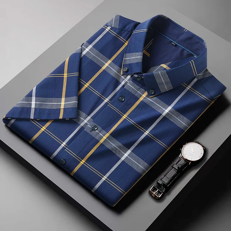 Men Shirt Plaid Dress 2023 Short Sleeve Summer Oversize 6XL 7XL 8XL Plus Size Formal Casual Designer Office High Quality 2