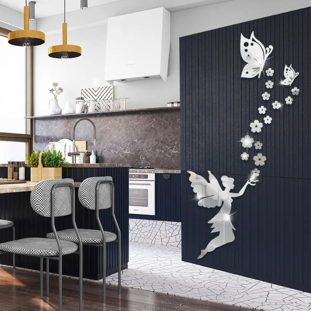 Wall Stickers Acrylic Mirror Sticker Wall Mural Paste Bedroom Decor Self-adhesive Lightweight Fairy Butterfly Household Supplies