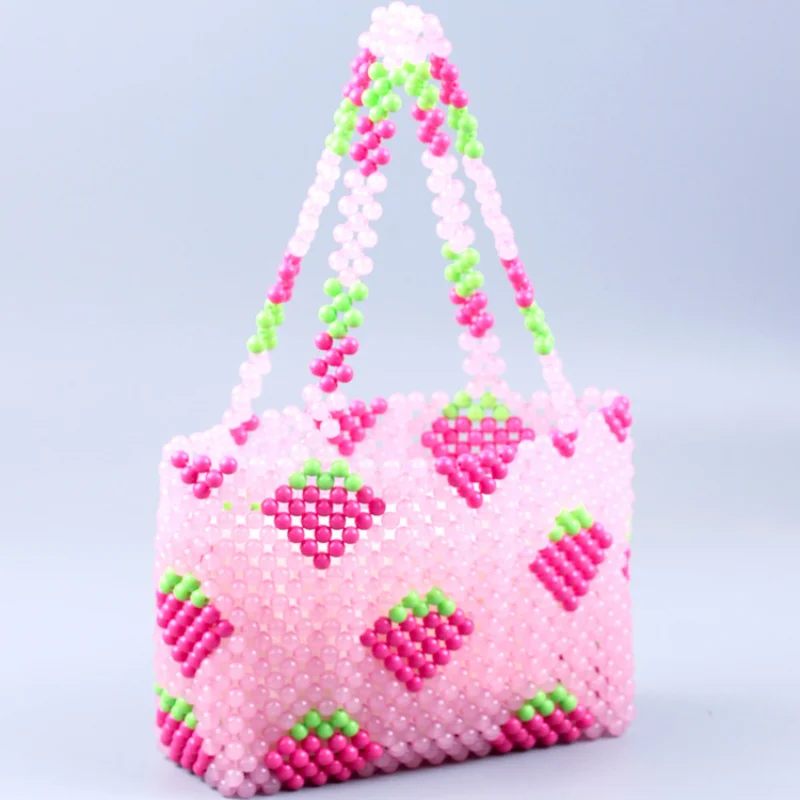 2023 New Cute Pink Strawberry Beaded Bag Fashion Sweet Girl