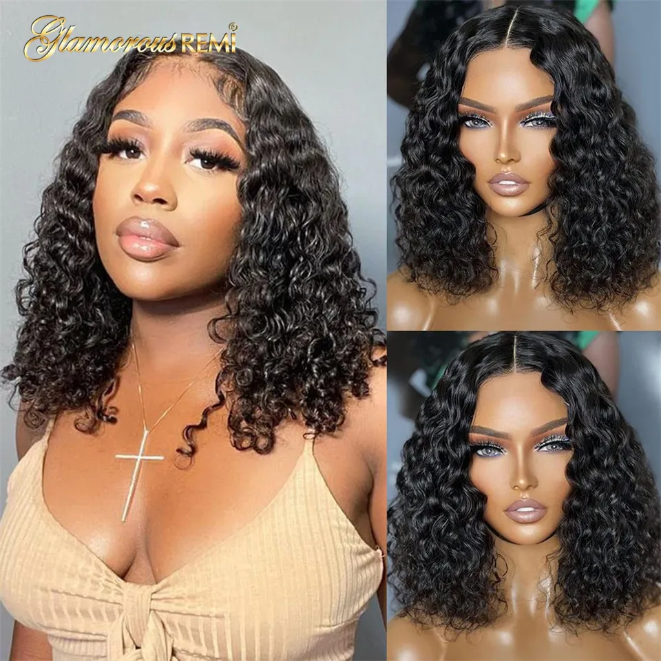 

Curly Human Hair Bob Wigs For Women Natural Color Glueless Bob Wigs Human Hair Preplucked 13x4 Transparent Curly Lace Front Wigs