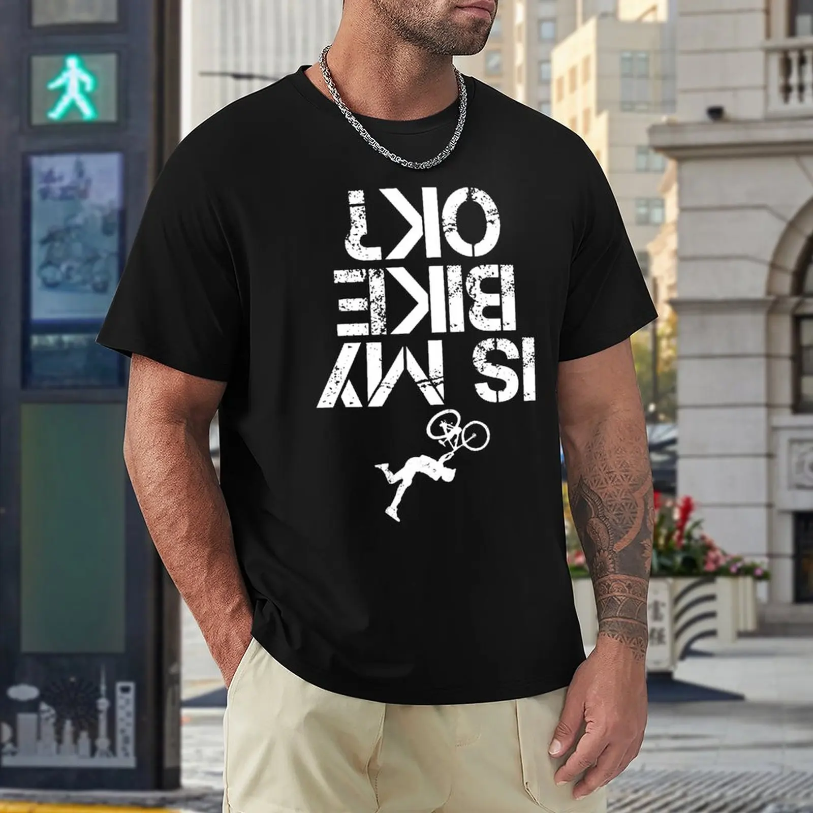 

Top Quality Is My Bike Ok Distressed Style Typography Cycling Lovers Fans Mountain Bike Tees Vintage Activity Competition USA