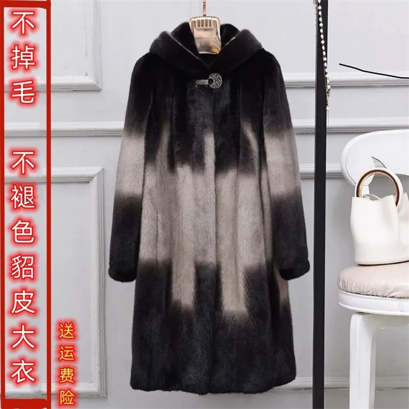 Imitation Mink Coat Female 2023 Autumn Winter New Whole Mink Hooded Medium Length Mink Fur Female Coat Foreign Style Commuting