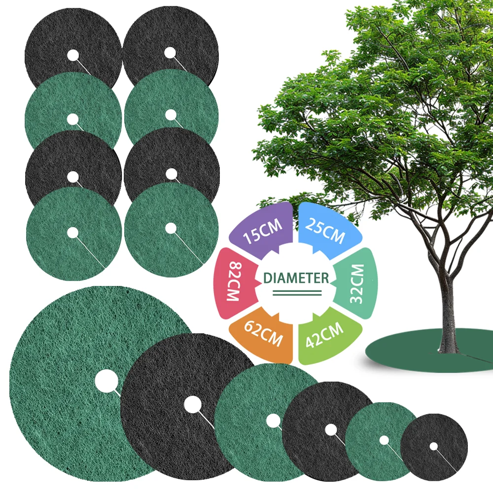 12 Tappetini Anti-erbacce Rotondi In Tessuto Non Tessuto Diametro 41,9 Cm - Protezione Per Alberi E Piante