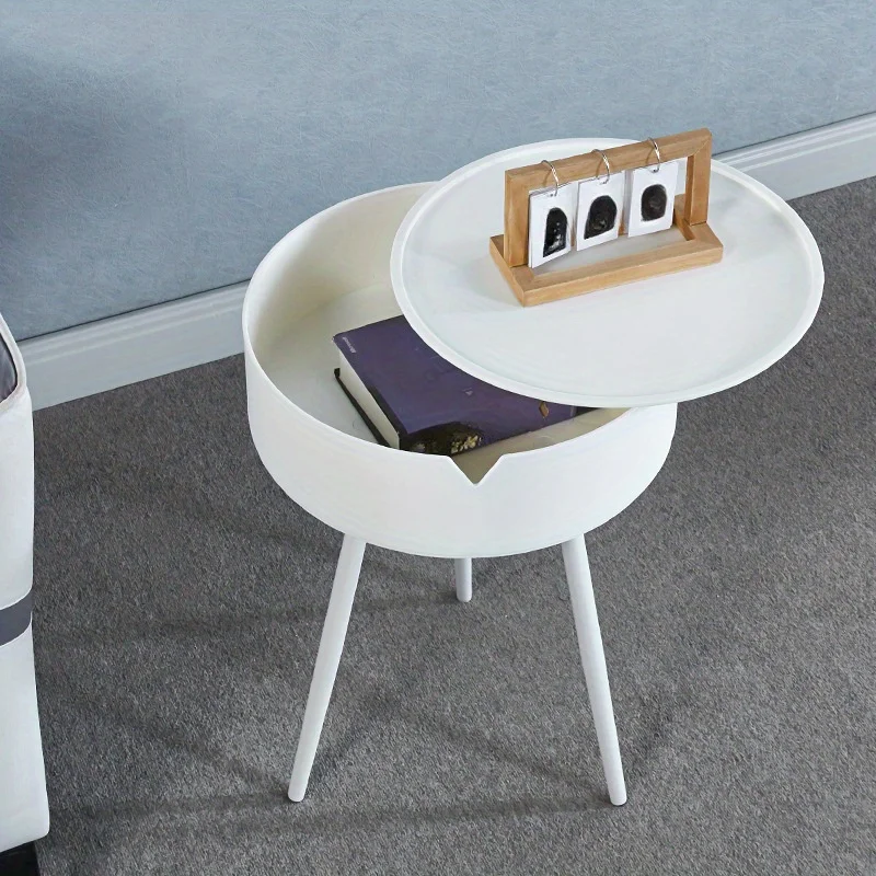 Bedside Table, Plastic Round Table with Storage Space, Coffee Table, Sofa Side Table