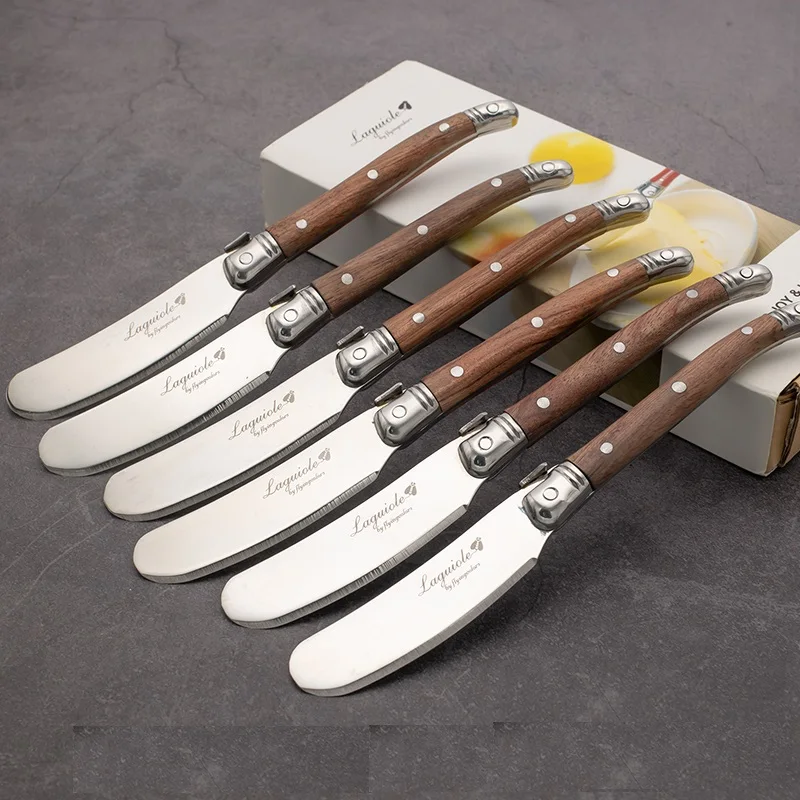 6.25" Cheese Knives Rosewood Handle Butter Knife Cheese Spreader Jam Spatula Sandwich Slicer Stainless Steel Child Kid's Cutlery