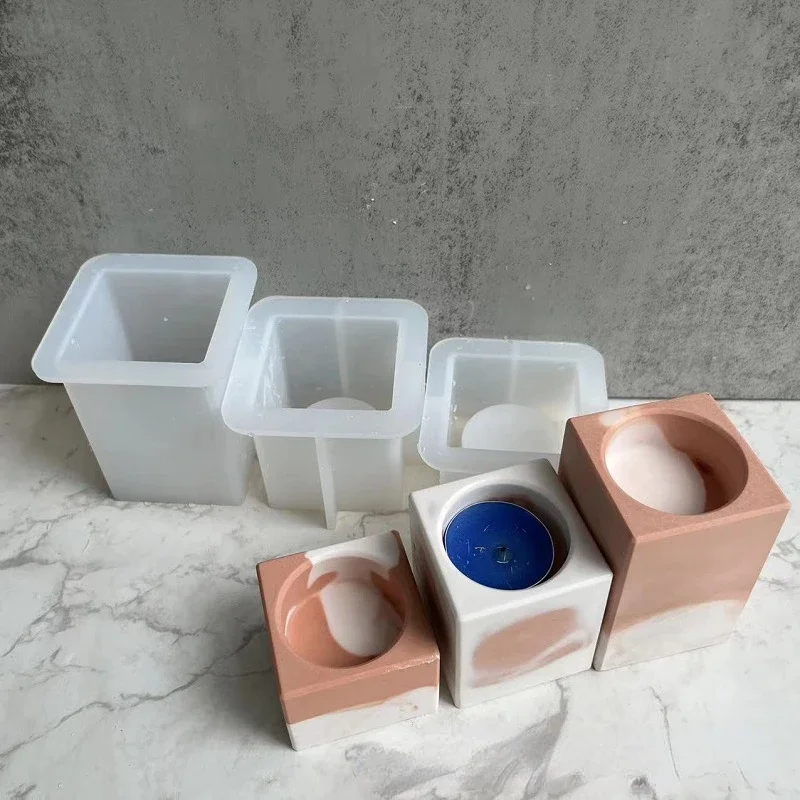 Square Candle Holder Mirror Mould Candle Holder Resin Epoxy Gypsum Silicone Mold Diy Crystal Epoxy Resin Mold Ornament silicone mold