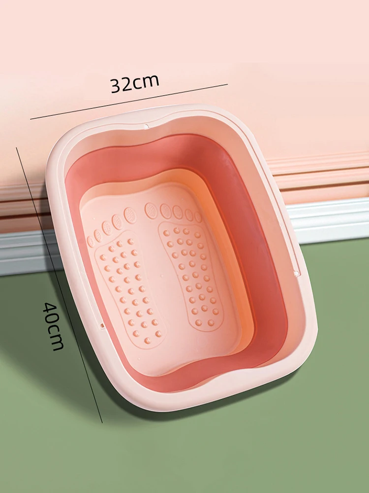 Portable massage with cover silicone folding foot wash basin foot bucket thickened foot wash basin