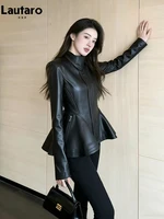 Vestes en cuir PU souple rétro noir pour femmes Lautaro, printemps-automne, col montant zippé, vêtements élégants de luxe de créateur 4