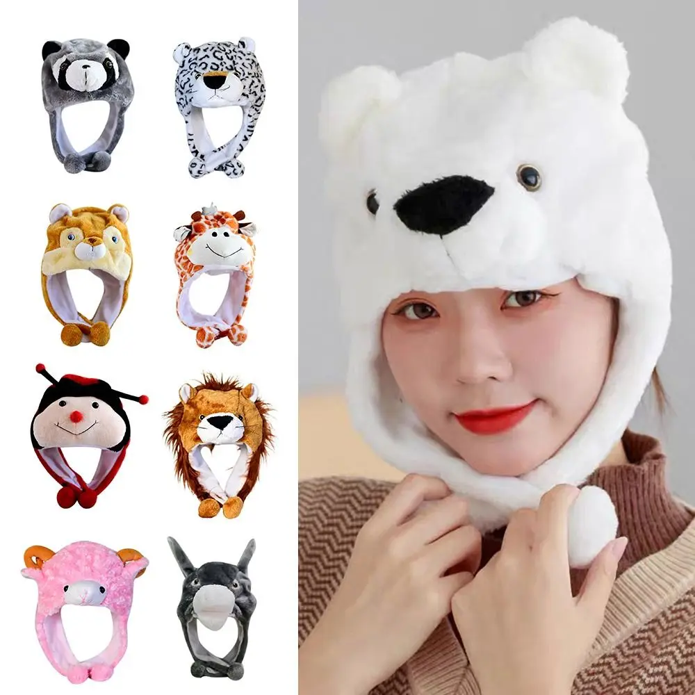 Ear Protection Cartoon Plush Moving Hat Animal Neck Warmer Movable Ears Airbag Cap Animal Earflap Hat Cosplay Party 3