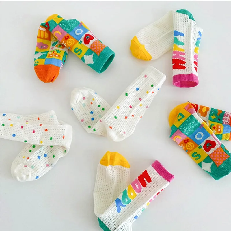 11 Colors Children Socks Spring And Summer Socks Kids Boys Girls Rainbow Color Cute Trendy Socks Ventilation 3 Pairs/bag