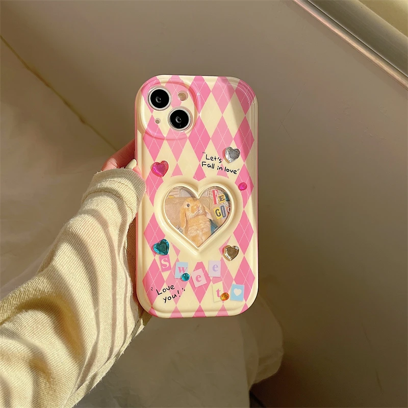 Korea Cute Pink Letter Glitter Makeup Mirror Phone Case For iPhone