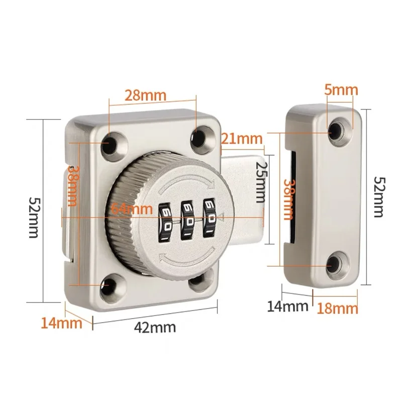 Passwort Drehen Riegel Riegel 3-stellige Kombination Home Security Riegel Tor Riegel Tür Keyless Lock Twist Rotierenden Barrel Schlösser
