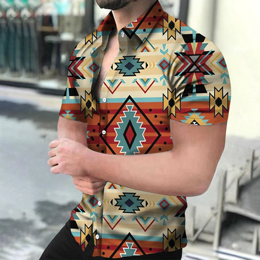 Camisa Hawaiana Hombre Lino, Manga Corta, Bolsillo, Estampado Tropical,  Verano/Playa