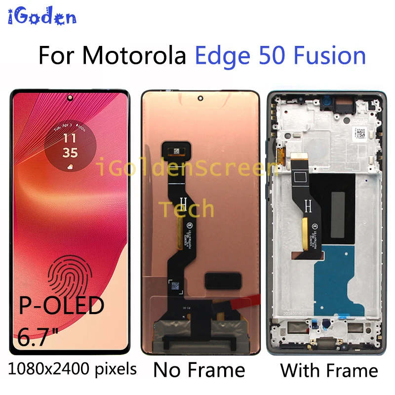 Écran LCD Motorola Edge 50 Fusion Avec Châssis - Noir, Original Neuf (5D68C24)
