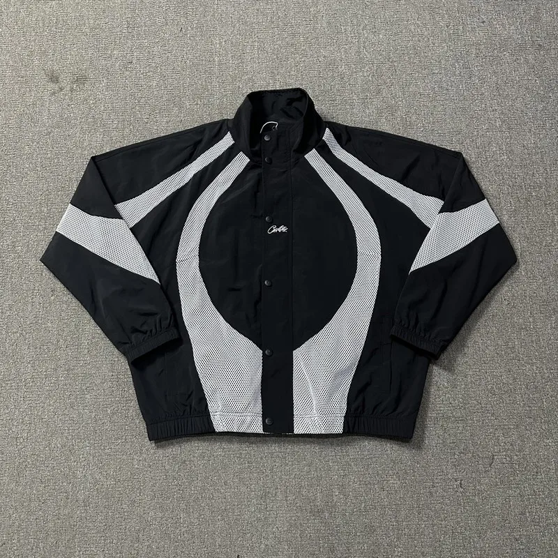 Trendy Color Blo Design Trasuit Drill Jaet Sle Coat Youthful ular Loose Fit Long Sve Stand Collar Outerwear