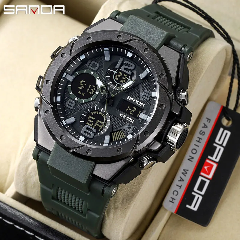 Sanda G Style Men Sports Watches Dual Display Led Digital Electronic Quartz Wristwatches 50m Waterproof Swimming Military Watch, Alina Gadgets