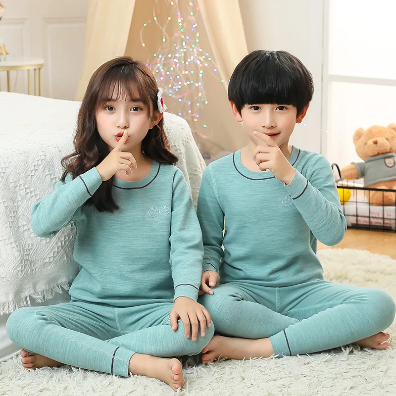 Winter Solid Color Children's Thick Warm Underwear Set Boys Girls Thermal Pajamas Seamless Autumn Clothes Long Johns Pajamas Set Children Underwear Suits