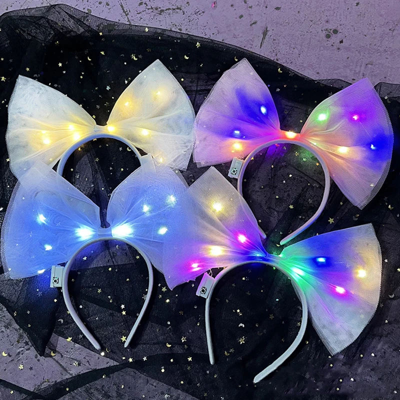 

LED Bow Headband Glowing In The Dark Head Band Kids Party Neon Toys Photograph Props For Children Adult