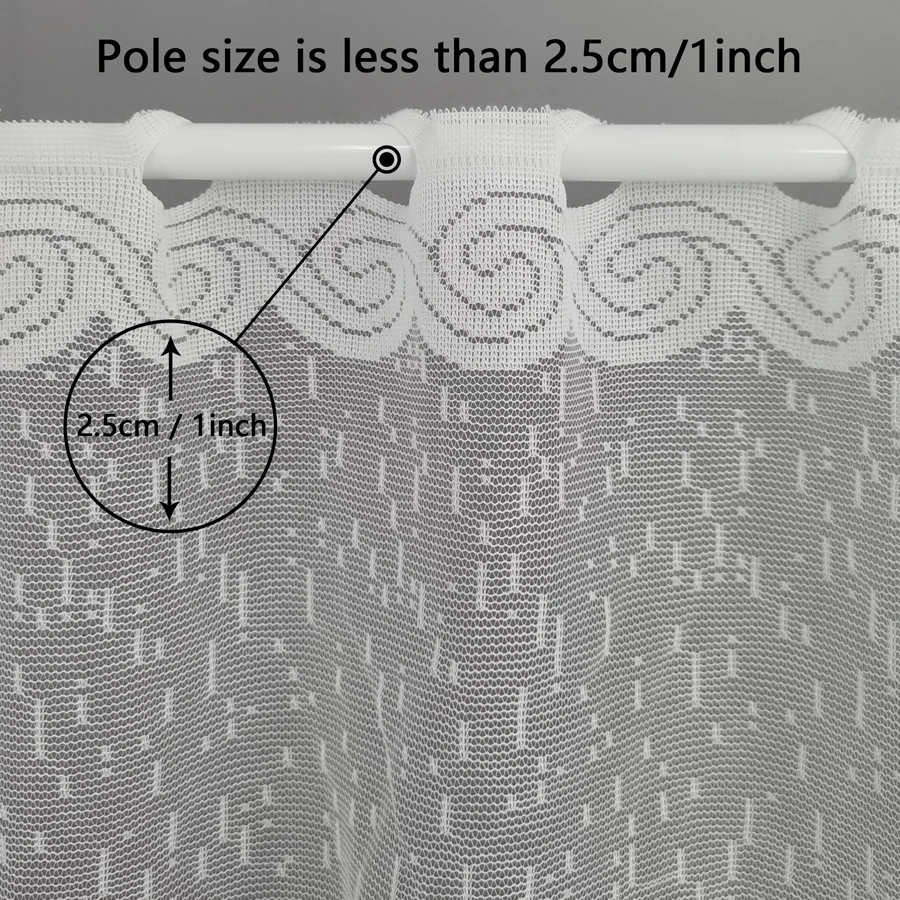 Art Deco white floral knitted polyester kitchen curtain-machine washable unlined door curtain suitable for all seasons window curtains tie valance curtain