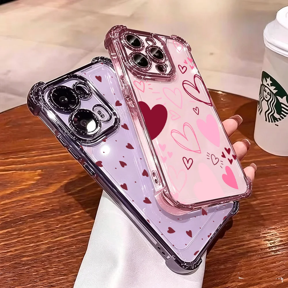 Elegant Hearts Plating Phone Case - Modern Romance Collection