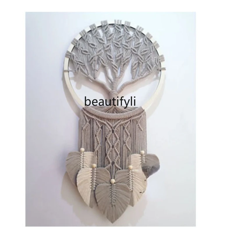 

yj Hand-Woven Tree Tapestry Feather Leaf Hanging Decoration Home Hallway Corridor Art Wall Hanging