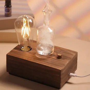 Essential Oil Aroma Diffuser Round Solid Wood Waterless Aromatherapy Scent Machine LED Colored Nebulizing with Higher Atomizing 1