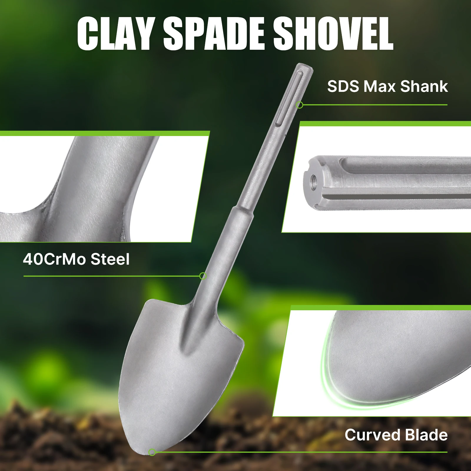 1PC SDS MAX Clay Spade Scoop Square Flat Shovel Chisel Bit For Jack