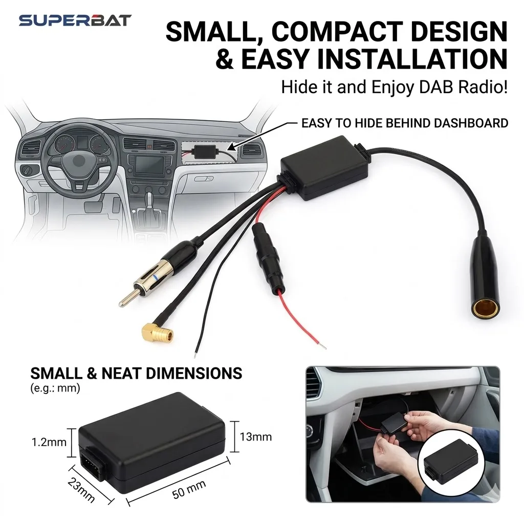Superbat FM/AM to DAB/DAB+ Radio Aerial Antenna Converter Signal Splitter with Amplifier for Sony Car DAB