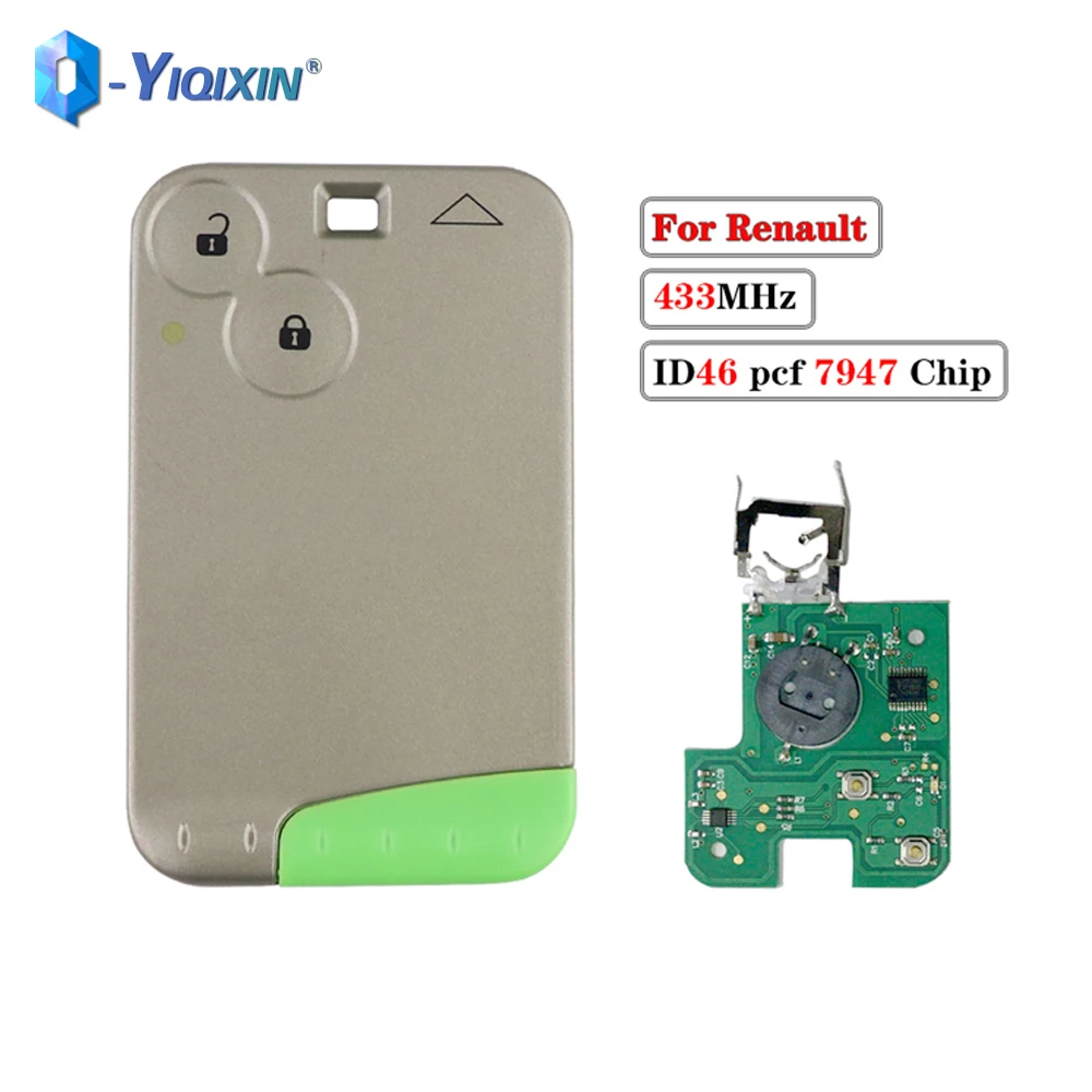 YIQIXIN Smart Card Keyless Go For Renault Laguna Espace Velsatis 2001-2006 2 Button Car Key Remote ID46 Chip PCF7947 Small Blade yiqixin 433 92mhz hitag aes pcf7953m 4a chip car fob alarm for renault megane 4 keyless entry blank replacement remote control