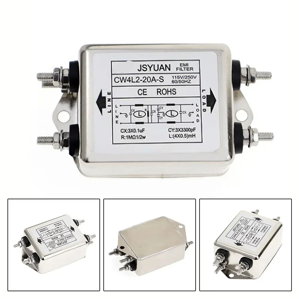 CW4L2 Single Phase Power Filter – 1-Phase 2-Stage EMI Suppression, 20A, 250V, Alloy Shell For Electrical Equipment