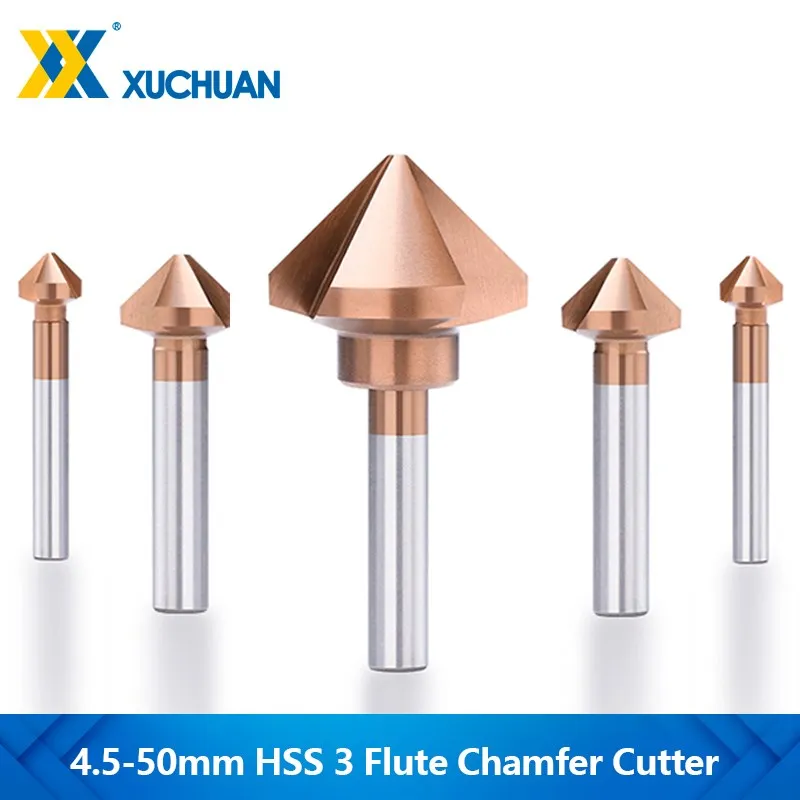 

3 Flute Chamfer Cutter 90 Degrees TiCN Coated HSS Drill Bit 4.5-50mm Countersink Drill Bit Wood Metal Hole Cutter