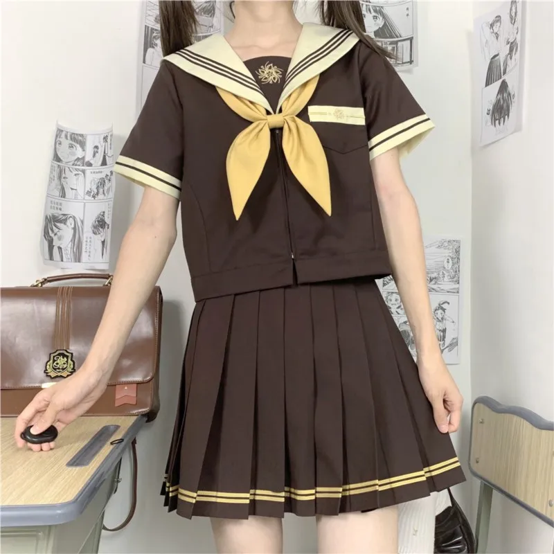 Japanese School Uniform JK Sailor Suit for Women | Bow Top & Pleated Skirt Set S–8XL