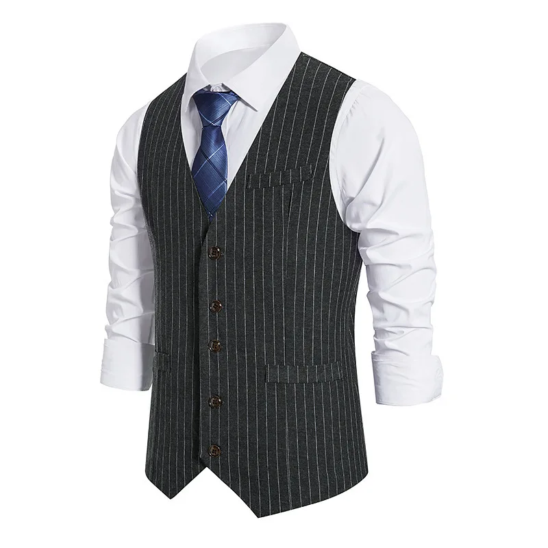 2024 Euro Code New Men's Striped Single-breasted Waistcoat Men's Casual Striped Men's Suit Retro Vest Waistcoat 4