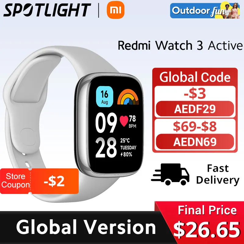  [World Premiere] Xiaomi Redmi Watch 3 Active1.83'' LCD Display Blood Oxygen Heart Rate Bluetooth Voice Call 100+ Sport Modes 