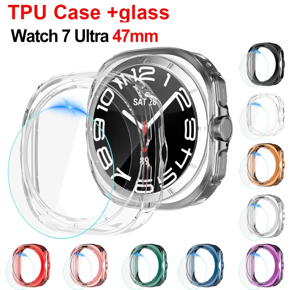 Premium Soft TPU Case with Glass Screen Protector for Samsung Galaxy Watch 7 Ultra - 47mm