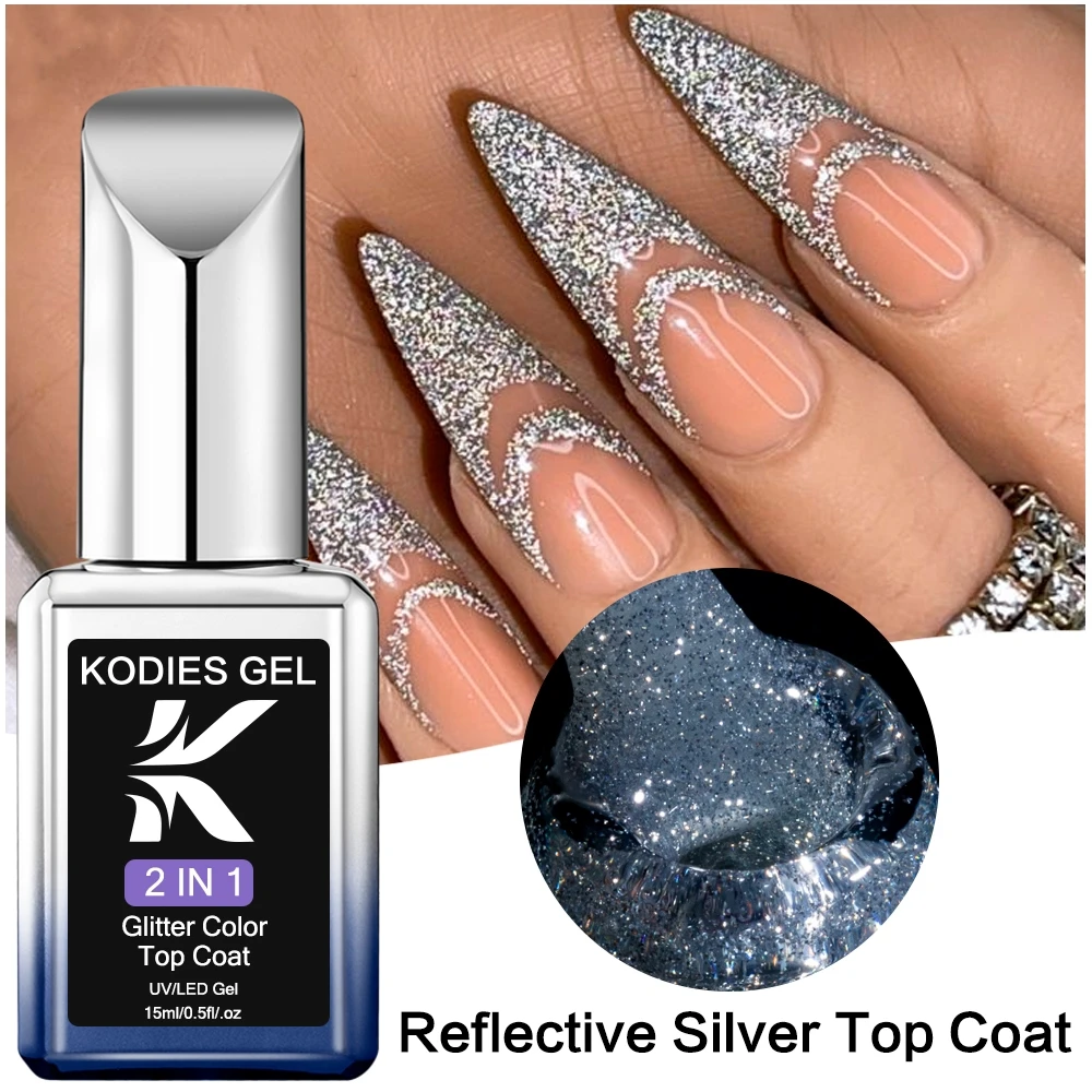 KODIES GEL Reflective Glitter Top Coat Gel Nail Polish Semi Permanent UV Sparkle Gel Top Finish Sealant Super Shine Top Gellak 3