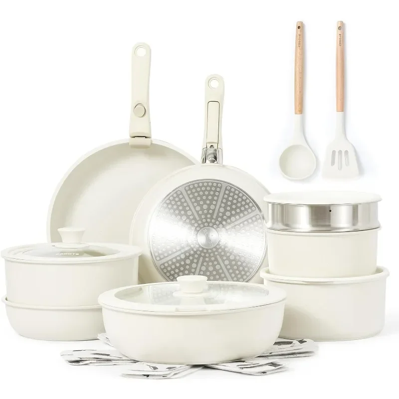 

21pcs Pots and Pans Set Nonstick Cookware Set Detachable Handle Induction Kitchen Cookware Sets Non Stick