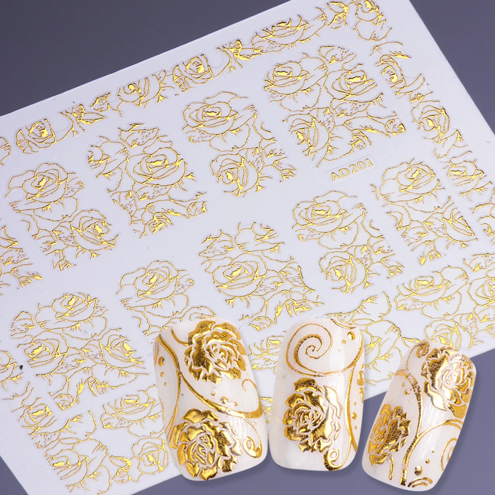 1pcs Gold Bronzing 3D Nail Sticker Flower Metalic Paste Beauty Nail Art Decorations Manicure Nails Decal DIY Tips SAAD201-212 nail stickers,nail art decoration,nail decals